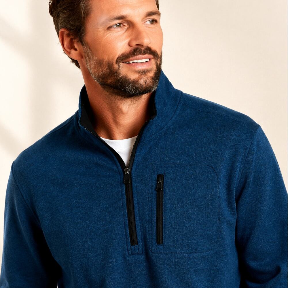 Lee Blue Black Quarter Zip Pullover Sweater XXL Pockets NWOT